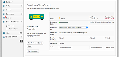 Voice stream broadcaster control panel